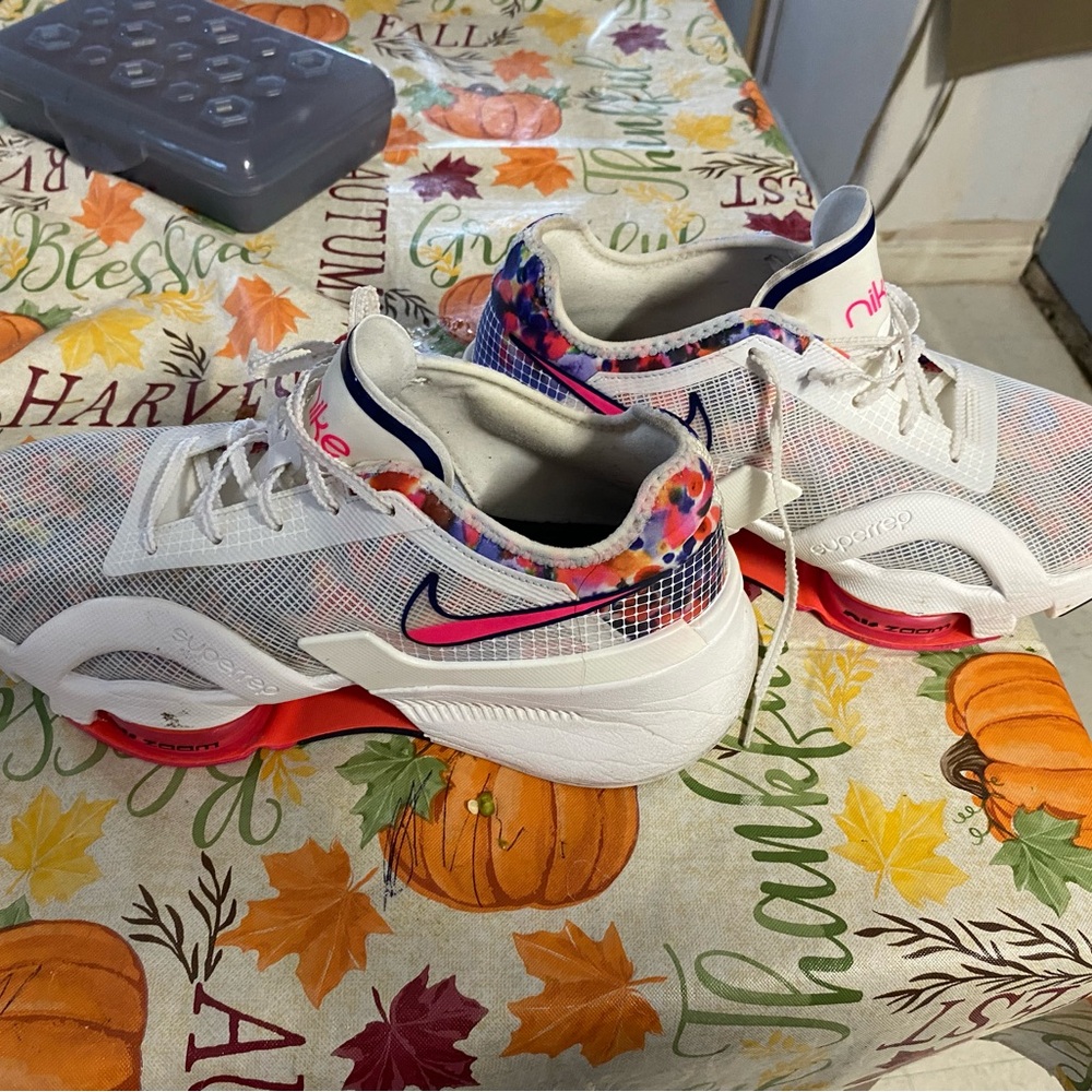 Nike White and Pink Sneakers with Colorful Accents